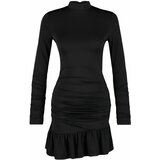 Trendyol Black Fitted Evening Dress with Ruffles Cene