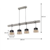 Brilagi visilica na sajli wood glass 4xE27/60W/230V borovina/siva/zadimljeno braon | Eponuda.com