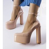 Gemre Beige patent pumps on a high block heel Colle | shoptok.hr
