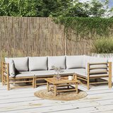 The Living Store Vrtna sedežna garnitura 6-delna svetlo sive blazine bambus - Vrtna Sedežna Garnitura, (21424088) | Shoptok.si