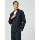 Koton Basic Textured Jacket, Wide Collar with Buttons, Pocket Detailed.