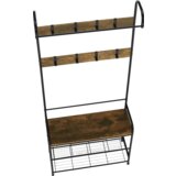 Kondela Obešalnik s prostorom za čevlje, črna kovina/MDF rustikalni les, KELAM | Shoptok.si