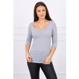 Kesi Blouse with round neckline gray melange Cene
