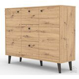 ADRK Furniture Komoda BESA s drvenim nogama i 3 ladice - HRAST ARTISAN-CRNA Cijene
