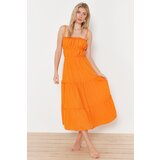 Trendyol Orange Maxi Woven Gathered Beach Dress | ePonuda.com