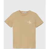 Calvin Klein Jeans Otroška bombažna kratka majica bež barva, IU0IU00624