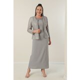 By Saygı Collar Stone Lined Long Crepe Dress Sequin Jacket Plus Size 2-Piece Suit cene