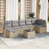 vidaXL 8-delni set vrtnega kavča z blazinami Bež Poli Ratan | Shoptok.si