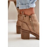 Boto Lined Women's Ankle Boots with Block Heel in Beige Velarilla | ePonuda.com
