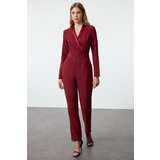 Trendyol Limited Edition Long Claret Red Satin Collar Detailed Woven Jumpsuit