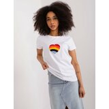 Fashion Hunters White women's T-shirt with BASIC FEEL GOOD embroidery Cene