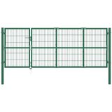 vidaXL Vrata za vrtno ograjo s stebrički 350x120 cm jeklo zelena Cene