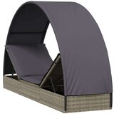 LEŽAJ za sunčanje s krovom sivi 211 x 57 x 140 cm poliratan | shoptok.hr