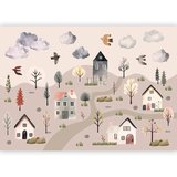  Foto tapeta - Scandinavian Valley - Village in Pastel Colours Painted in Watercolours 500x350 Premium | shoptok.hr
