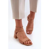 PH2 Women's Block Heel Sandals in Camel Eco Suede Leisha