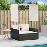 Maison Chic Dvojni Ležalnik - Sončna ležalnik s streho in zavesami črn poli ratan, (22042735) | Shoptok.si