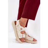 Boto Women's Sandals With Decorative Details On Velcro Beige Zoliner | Shoptok.si
