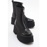 LuviShoes BRAY Black Patent Leather Scuba Thick Sole Women's Boots