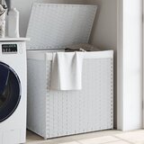 vidaXL Košara za perilo z 2 predelkoma bela 53x35x57 cm poli ratan Cene