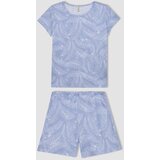 Defacto Girl's Patterned Short Sleeve Pajama Set with Shorts cene