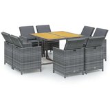 vidaXL 9-dijelni vrtni blagovaonski set s jastucima sivi od poliratana | shoptok.hr