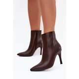 Boto Heated Women's Ankle Boots On Heel Eco Leather Chocolate Nolisse | shoptok.hr