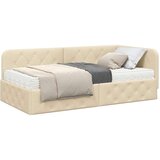 vidaXL Kotna postelja z vzmetnico z vzglavjem krema 90 x 190 cm blago | Shoptok.si