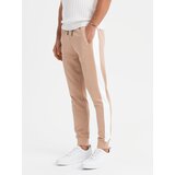 Ombre Men's sweatpants joggers with contrasting stripes - beige | shoptok.hr