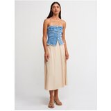 Dilvin 80783 Layered Smart Midi Skirt-Cream Cene