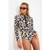 Trendyol Leopard Patterned Long Sleeve Surf Themed Swimsuit Cene