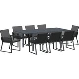 vidaXL 9-delni set za zunanjo jedilnico s blazinami črn poli ratan, raztegljiva vrtnarska miza antracit (140-210)x90x73 cm jeklo | Shoptok.si