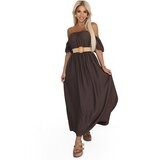 numoco basic 614-1 Boho maxi dress with off-the-shoulder straps - chocolate | Shoptok.si
