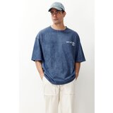 Trendyol Indigo Oversize/Wide Cut Vintage/Faded Effect Printed 100% Cotton T-Shirt | Shoptok.si