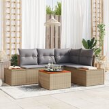 vidaXL 5-delni vrtni kavč set s blazinami Bež Poli Ratan Akacija, (22092195) | Shoptok.si