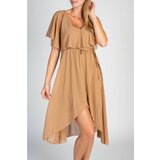 Fenzy elegantna midi obleka z volanom in krilom na preklop barbados, bež Cene