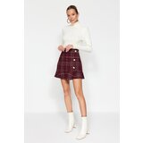 Trendyol Claret Red with Buttons and Tweed Fabric Hem with Ruffles, Mini Woven Skirt | shoptok.hr