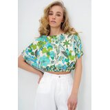 Trend Alacati Stili Ženska bluza kratkih rukava Alc-X13795, Brod izrez, Belo-zelena | Eponuda.com