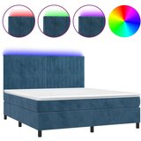 vidaXL Krevet box spring s madracem LED tamnoplavi 160x200 cm baršun | shoptok.hr