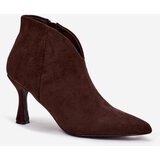 Boto Low Women's Ankle Boots On Heel Eco Suede Chocolate Jolivra | Shoptok.si