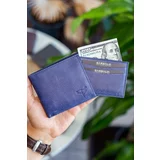 Garbalia Kangaroo Genuine Leather Rfid Blocker Crazy Navy Blue Wallet Card Holder