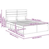  Okvir za krevet s uzglavljem Dimljeni hrast 140 x 190 cm | shoptok.hr