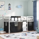  The Living Store Pograd z zavesami bel in črn 75x190 cm trdna borovina - Pograd, (21446298) | Shoptok.si