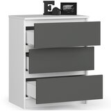 AKORD Komoda, 3 Predali, Bela/Siva, (5000332191) | Shoptok.si