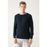Avva Men's Navy Blue Crew Neck Jacquard Slim Fit Slim Fit Knitwear Sweater Cene