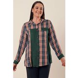 By Saygı Checked Patterned Shirt Green With Garnish Plus Size Plus Size Cene