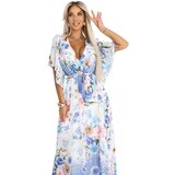 numoco basic 603-3 Airy wrap maxi dress with floral pattern – blue roses | Shoptok.si