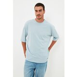 Trendyol Blue Men's Oversize Fit 100% Cotton Crew Neck Printed Short Sleeved T-Shirt Cene