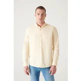 Avva Men's Yellow Oxford 100% Cotton Shirt, Regular Fit, Normal Cut