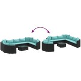  Vrtna garnitura - 10-dijelni set vrtnih sofa s jastucima crni od poliratana - Crna i plava 10 | shoptok.hr