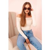 Kesi Włoski Women's long-sleeved bodysuit blouse with bare shoulders beige Cijene